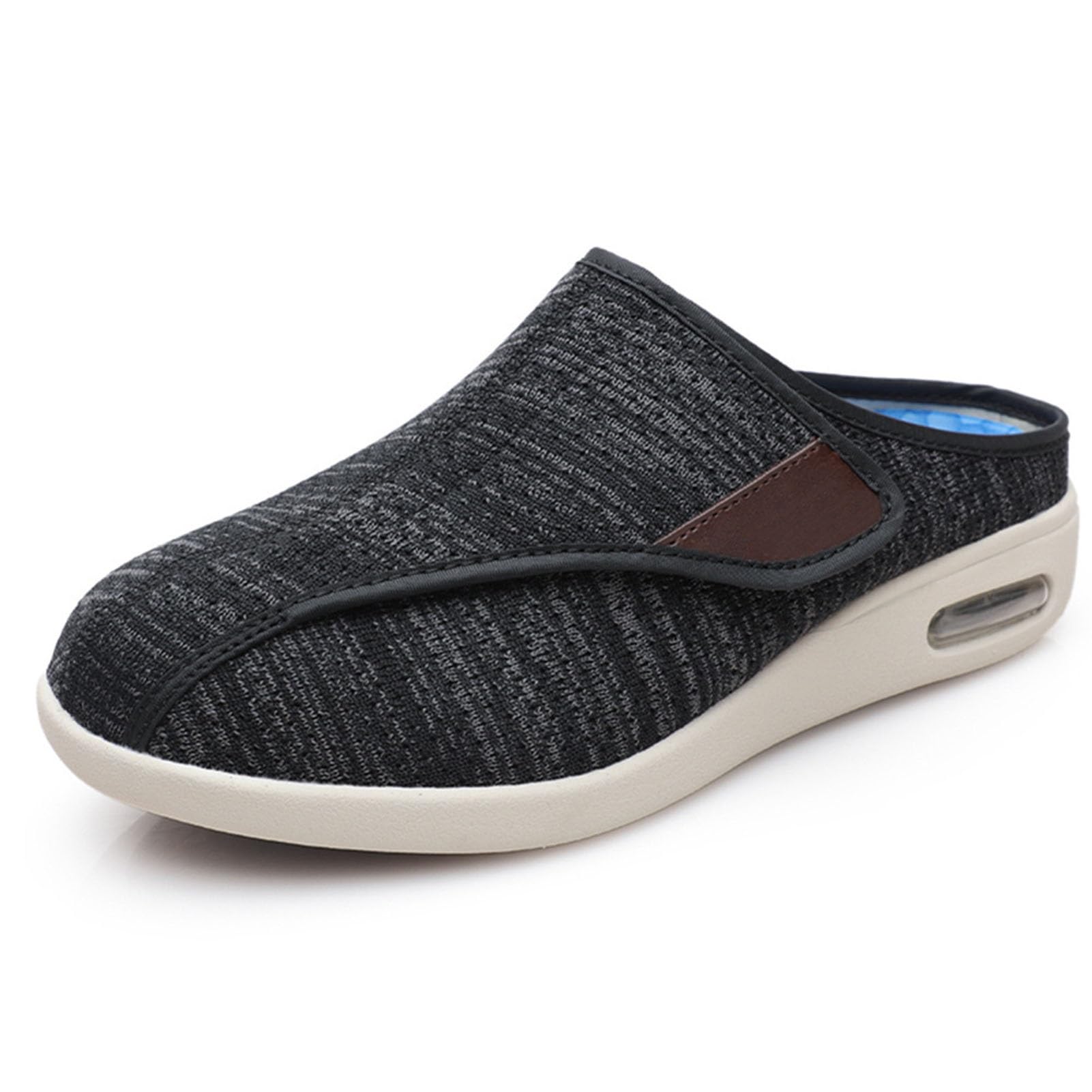 Dames Extra Brede Diabetische Pantoffels Heren Verstelbare Wandelschoenen Met Klittenband Warme Pluche Platte Huisschoenen Voor Artritis Gezwollen Voeten(Size:36,Color:zwart