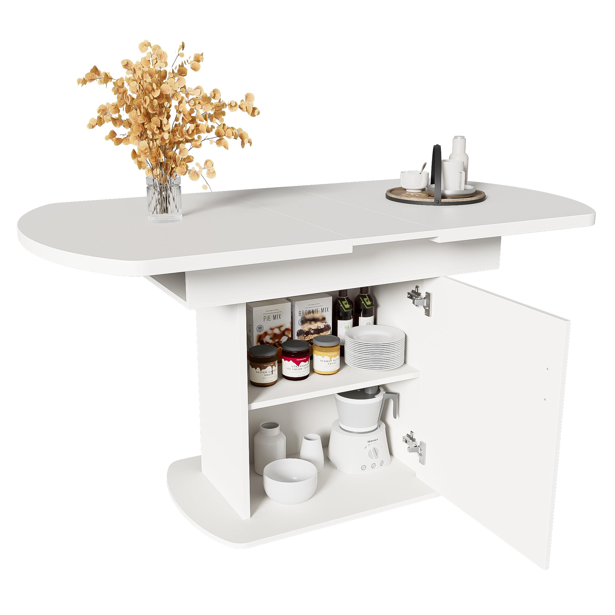 Tavolo da pranzo ovale allungabile 110/130 cm con vano portaoggetti, moderno tavolo da pranzo in bianco/argento, tavolo da cucina per cucina, sala da pranzo, soggiorno