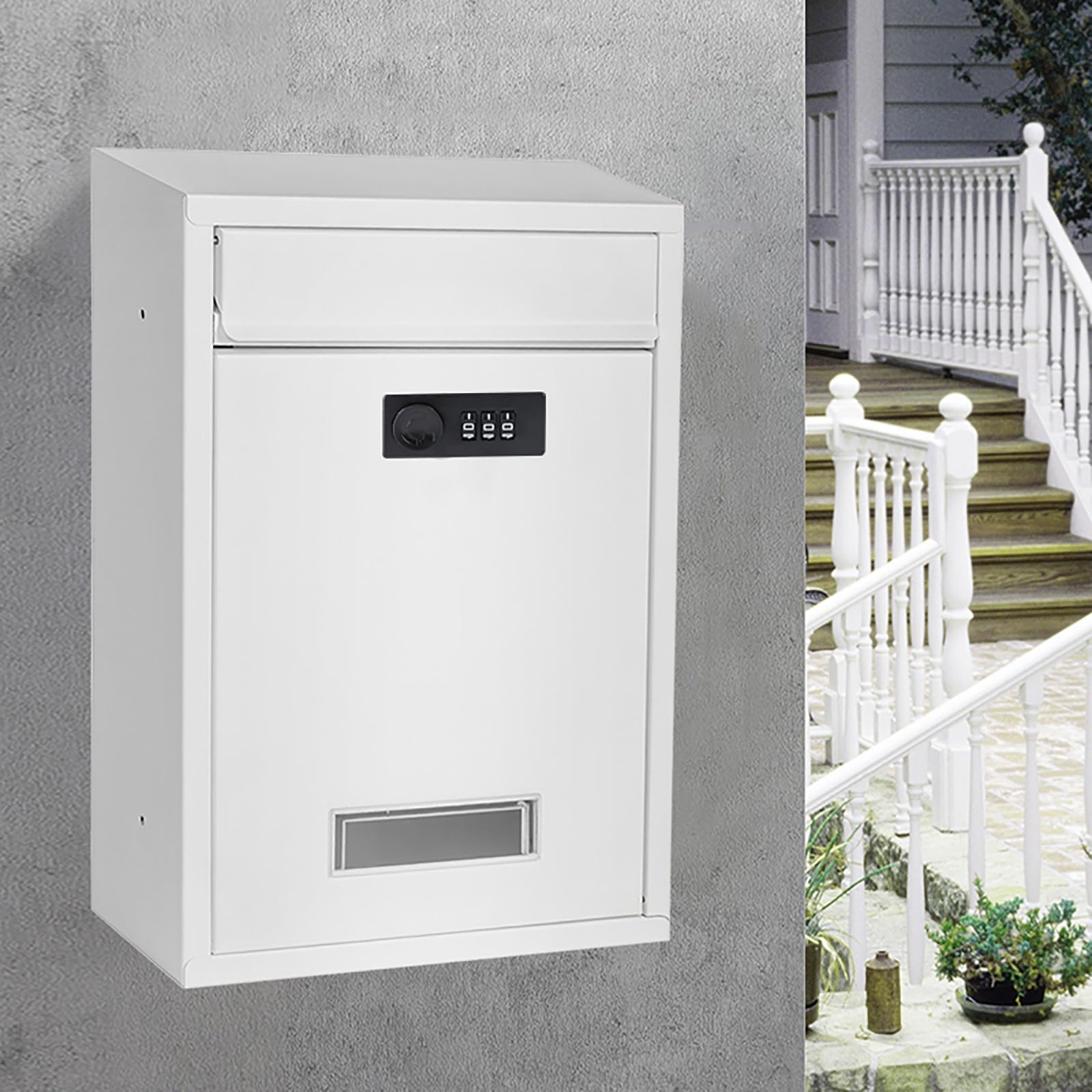 Email address, Creative Metal Mailbox with Password Lock, Simple and Durable, Suitable for Home, Company and Outdoor(White)