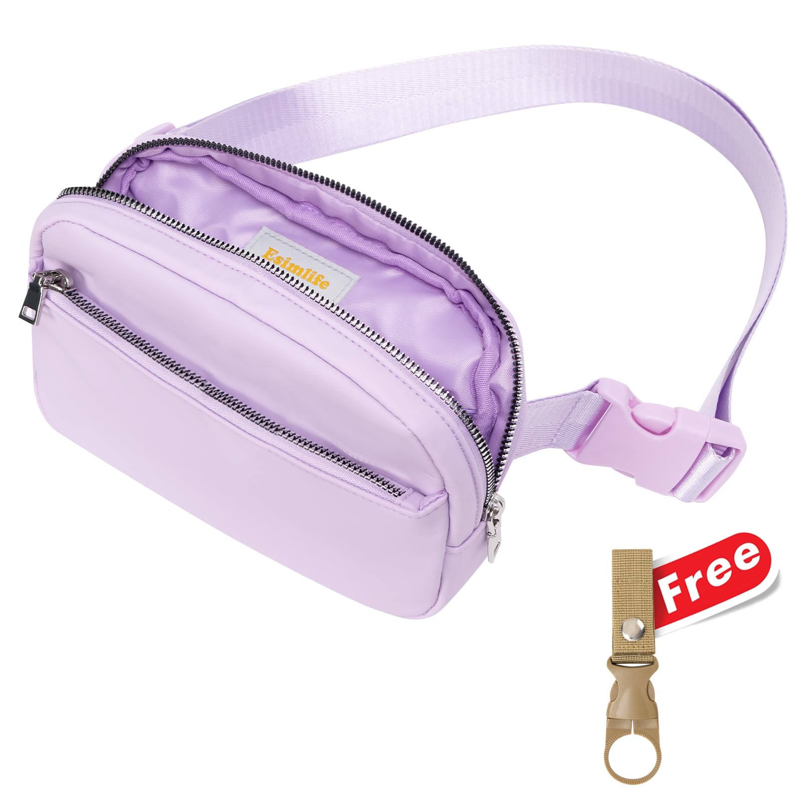 Waterproof Waist Bag 1.5L, Unisex Crossbody Fanny Pack with Adjustable Strap, Lightweight Nylon Belt Bag for Hiking, Running & Travel, Includes Free Water Bottle Holder (Light Purple)
