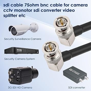 XRDS -RF SDI Cable 3ft, BNC Right Angle Male to Male Cable 75 Ohm RG179 Coax for BMCC Video Blackmagic Camera