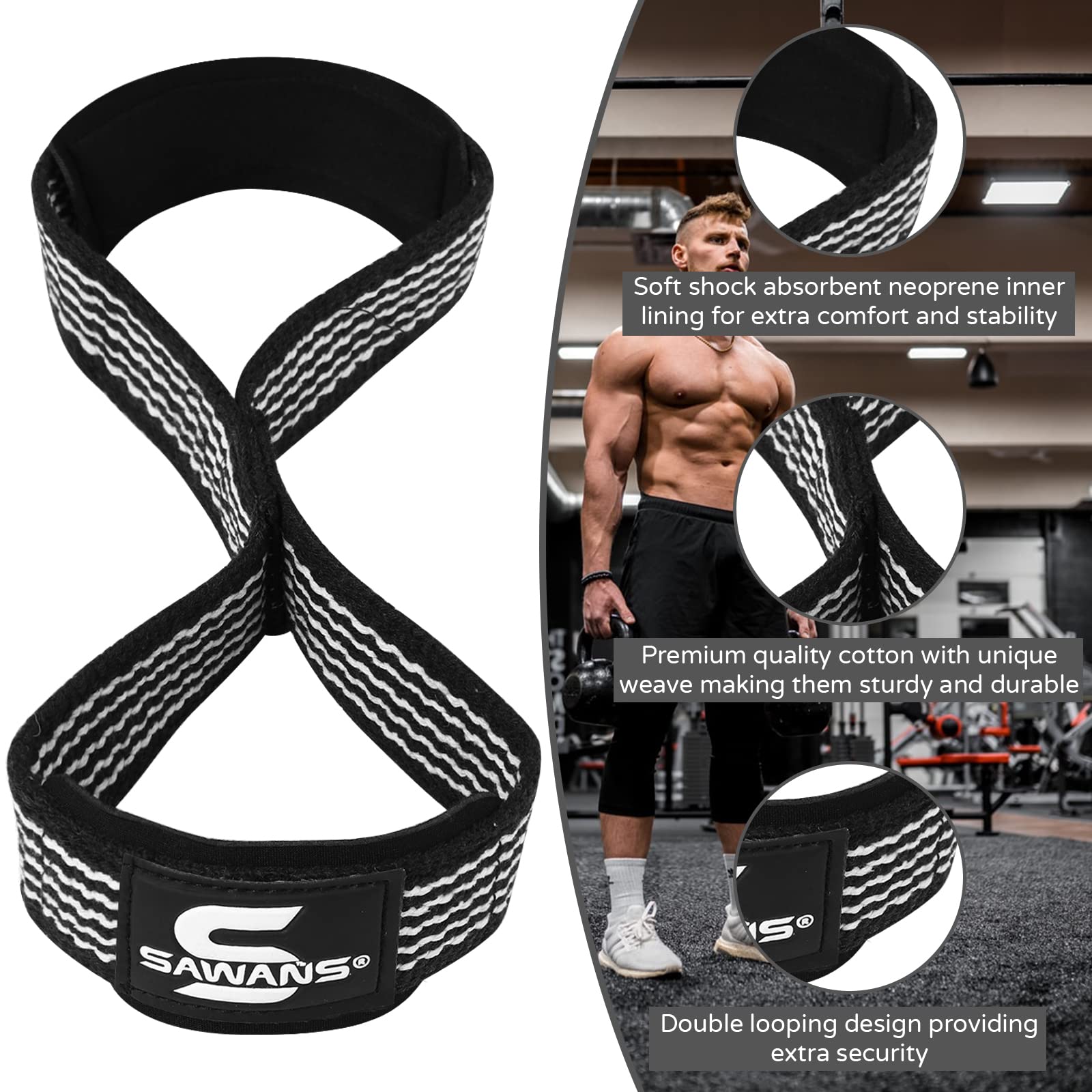TrySalar Sangles Haltérophilie Figure 8 Avec Rembourrage - Paire Pour Homme Et Femme - Levage Sécurisé