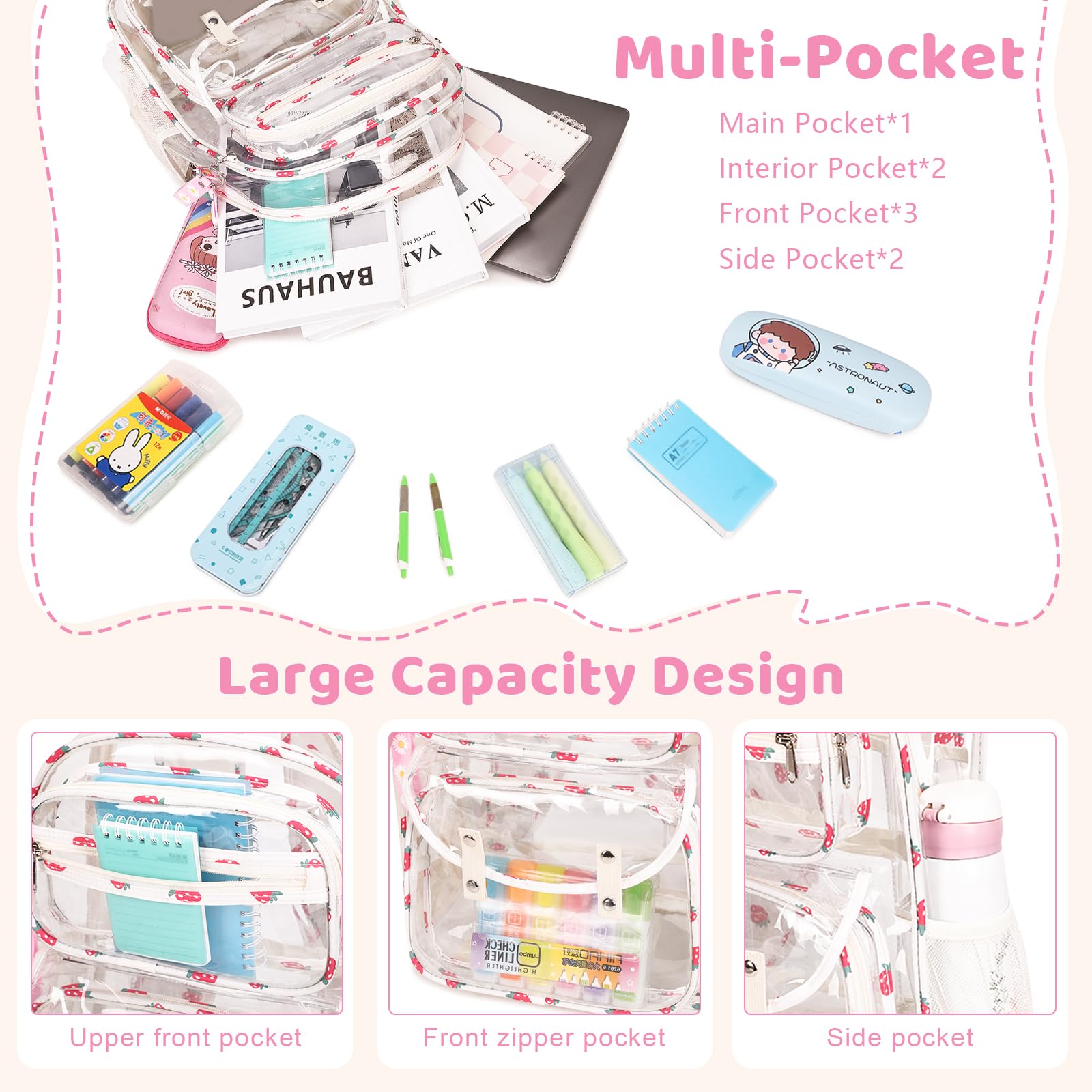 ACESAK Clear Backpack for Boys Girls - 3 Pcs Clear Heavy Duty with Lunch Bag - See Through Backpack Stadium Approved