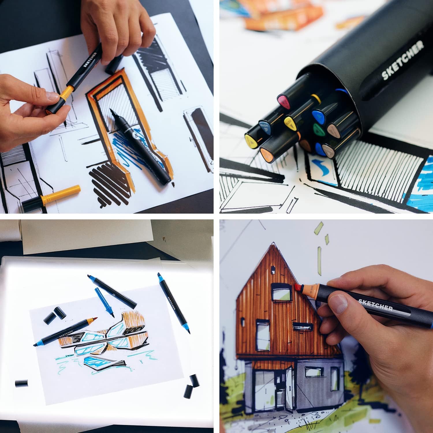 Molotow Sketcher Twinmarker Main Kit 1 (punta de pincel y punta biselada de 3 mm, tinta Aqua Pro, secado rápido, para aplicación al papel), 12 bolígrafos multicolor