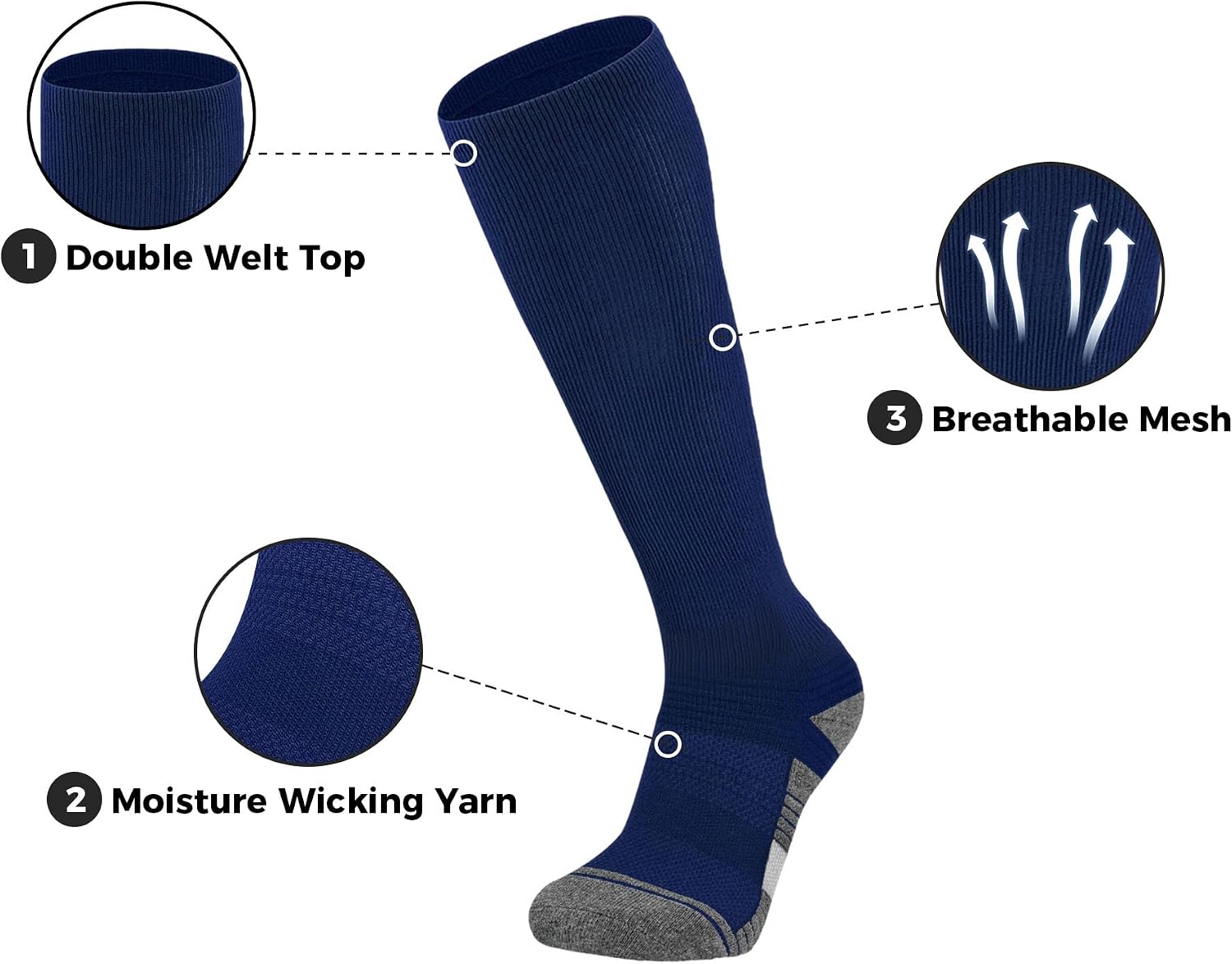 Youper Youth Elite 3 Pairs of Cotton Baseball & Softball Socks & Belt for Boys & Girls