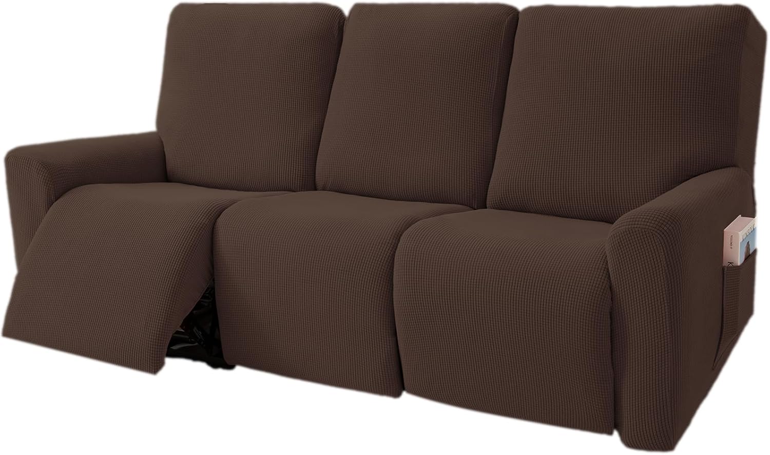 KEKUOU Recliner Sofa Covers, 5-Pieces Recliner Sofa Stretch Sofa Slipcover Couch Covers for 3 Seats Reclining Slipcovers,Spandex Jacquard Furniture Protector for Dogs,Kids (Chocolate)