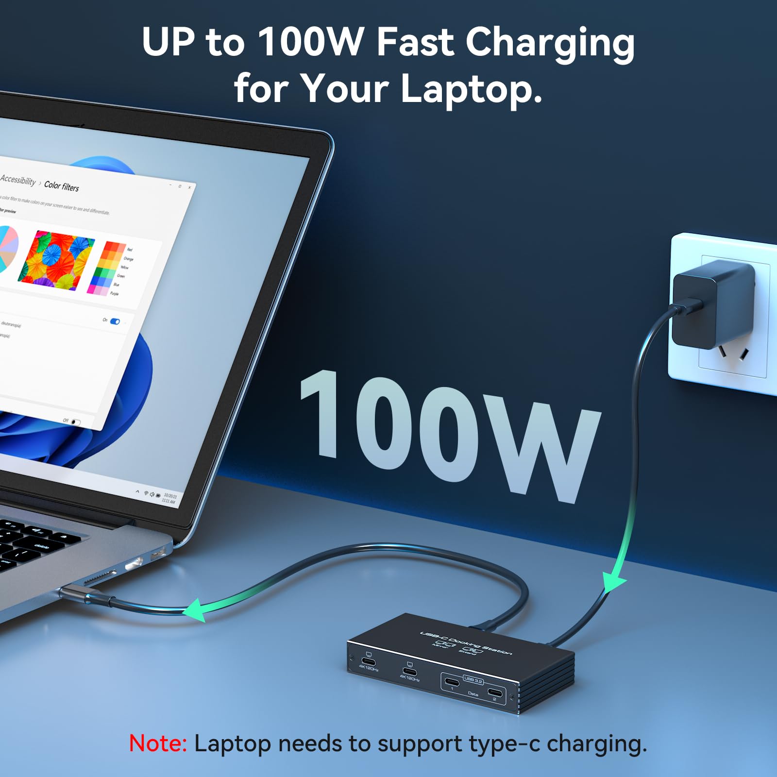 TJCXELE Docking station USB C 4K120Hz 2 monitor Hub USB C 6-in-1 Dual Monitor 100W PD, porte dati 10Gbps, docking station per laptop Plug and Play per laptop Dell/HP/MacBook e altro SP505