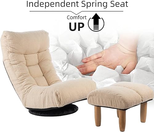 Miniatura 4 de Sofá de piso con reposapiés, sofá giratorio perezoso silla de ocio con respaldo ajustable para sala de estar, blanco único marino,Gris,Blanco único