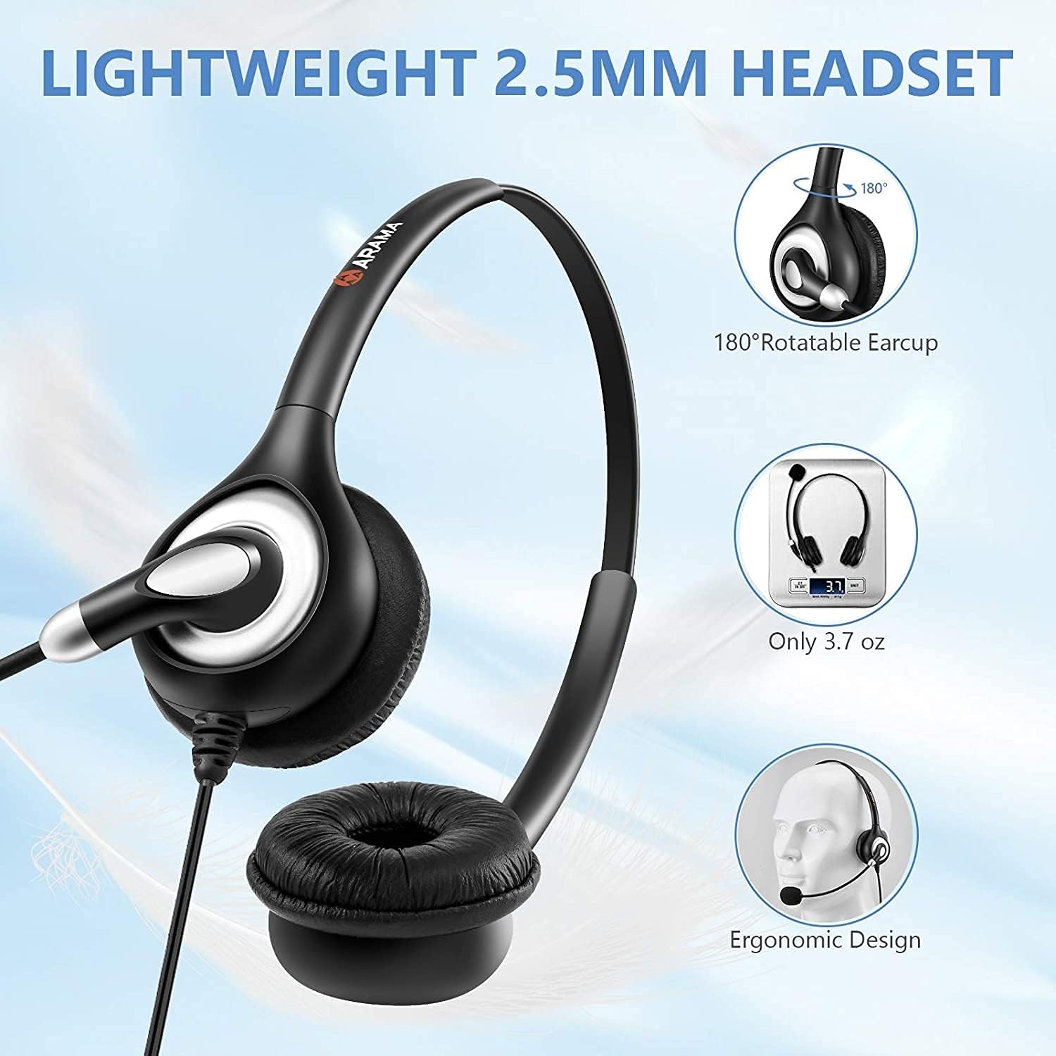 Phone Headset 2.5mm with Noise Canceling Mic & Mute Switch Ultra Comfort Telephone Headset for Panasonic AT&T Vtech Uniden Cisco Grandstream Polycom Cordless Phones : Electronics
