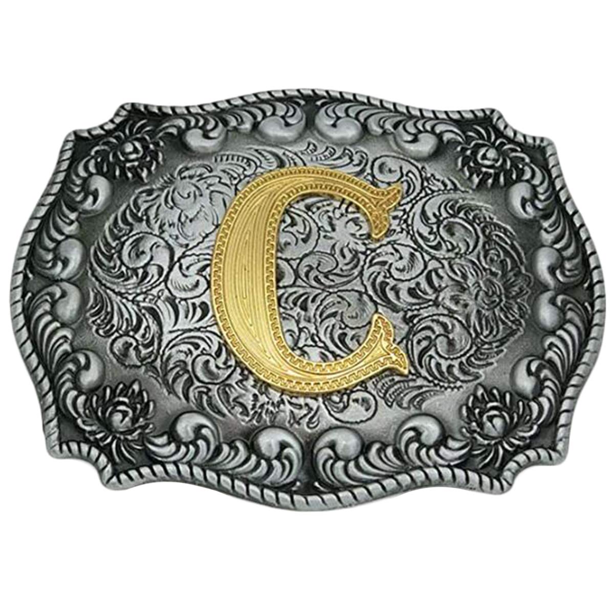 Daisybaby Initial Letter Belt Buckles Western Cowboy Handmade Metal Large Alphabet Belt Buckle for Men and Women C