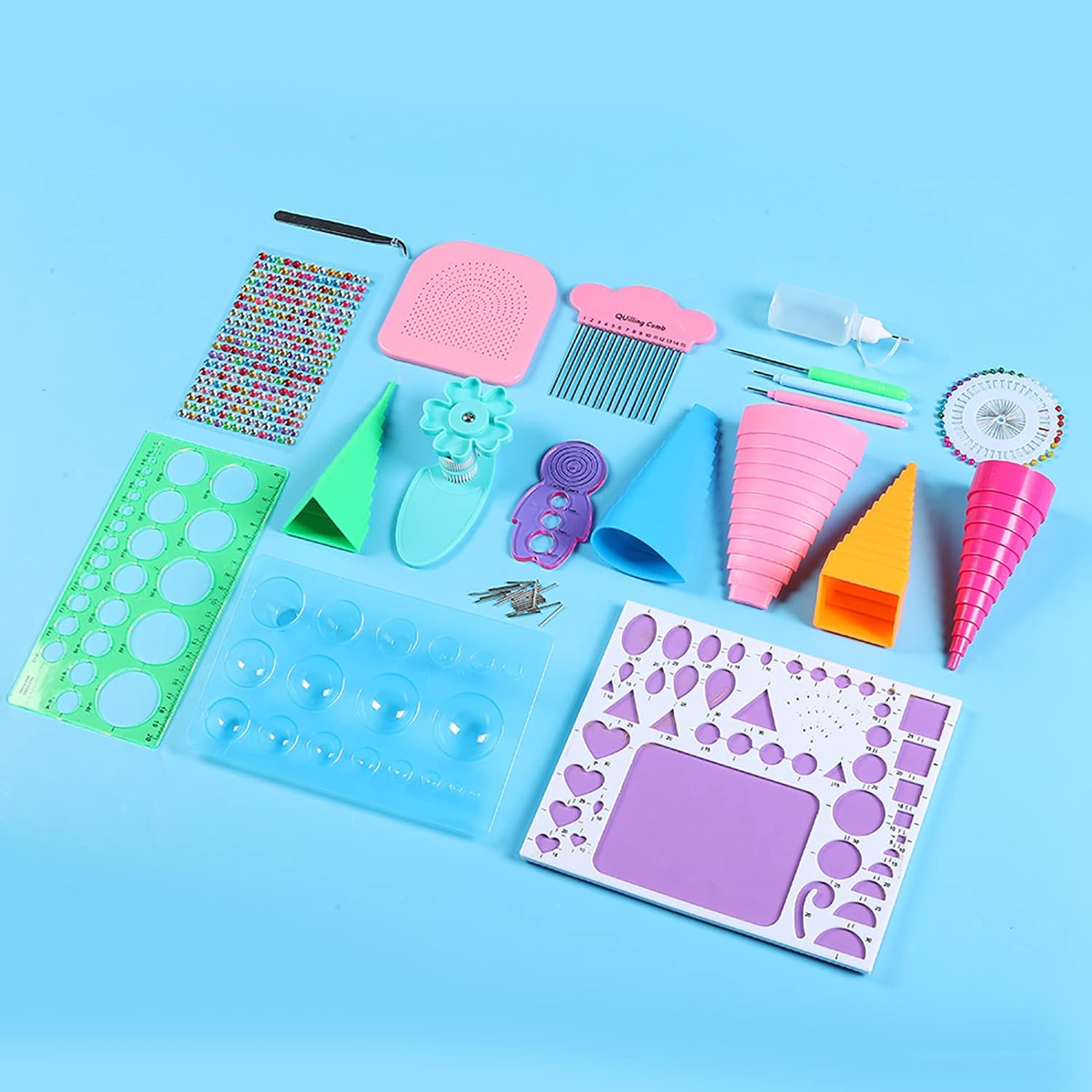 SparkFeng Handmade Paper Quilling Tool Kit, DIY Paper Craft Rolling Kit with Tweezers Beads Needle and Templates, Filigree Craft Set for Card Making Scrapbooking Decoration