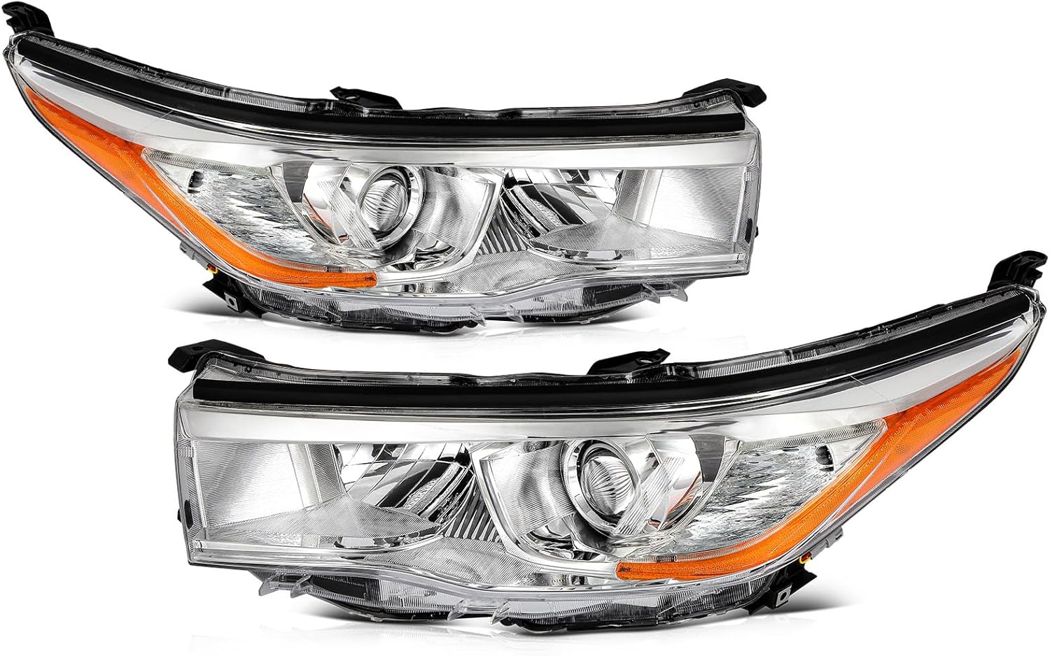 Driver and Passenger Side Headlight Assembly fit 2014 2015 2016 For Toyota Highlander Chrome Housing Clear Lens Headlights Assembly Pair Replacement 81170-0E180 81130-0E180