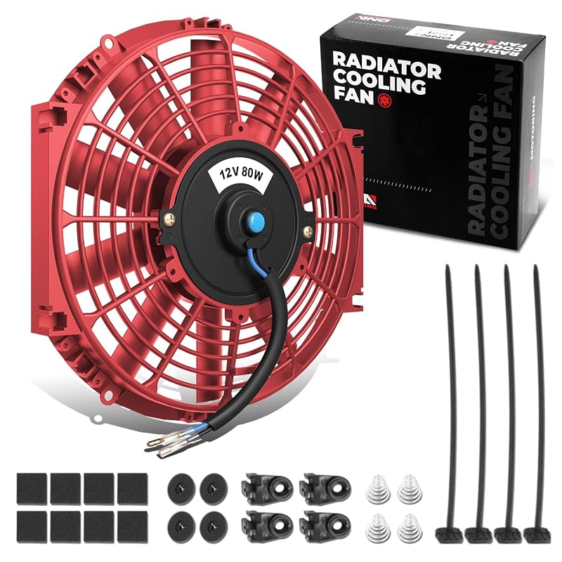 Ventoinha elétrica slim para radiador DNA MOTORING 10" vermelha 12 V com kit de montagem – RAF-10-RD+FMK
