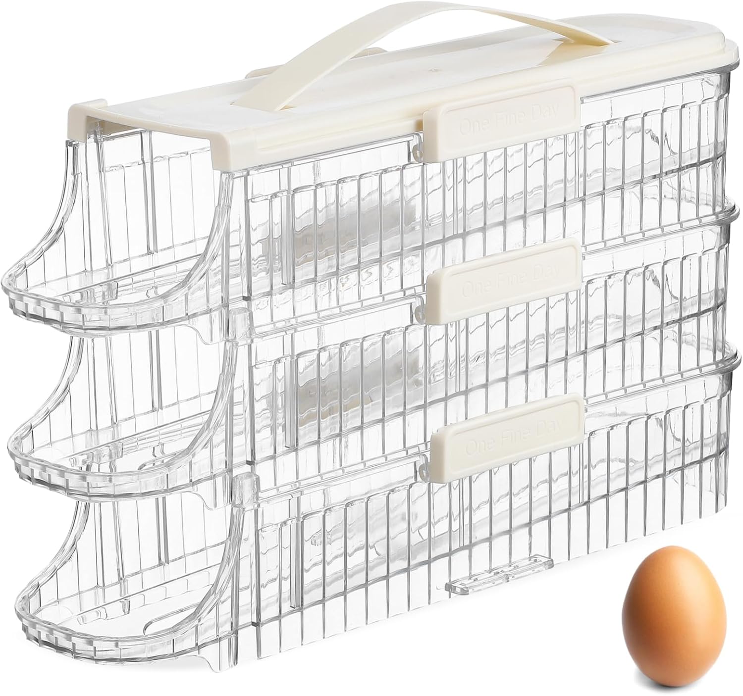 Rolling Egg Dispenser Egg Storage Bin with Built Date Scale Lightweight Three Egg Holder for Refrigerator Kitchen and Outdoor Use