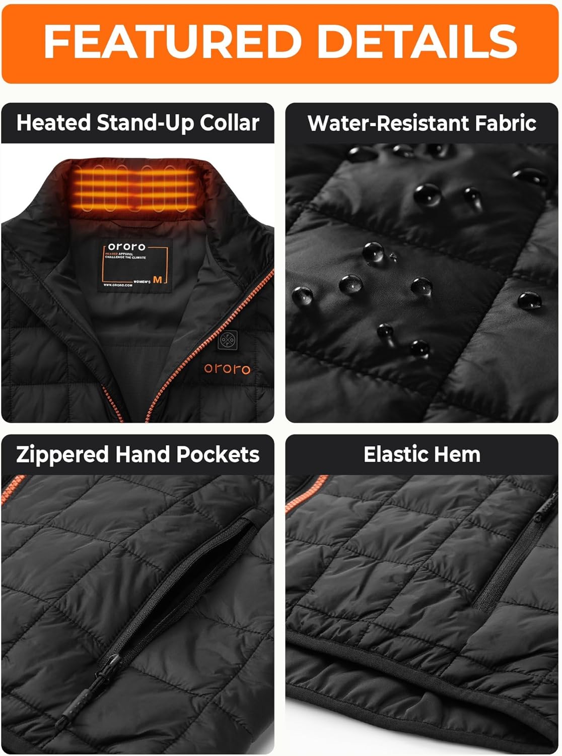 ORORO Women's Lightweight Quilted Heated Vest with USB-C Rechargeable Battery, Heated Quilted Vest - Image 6