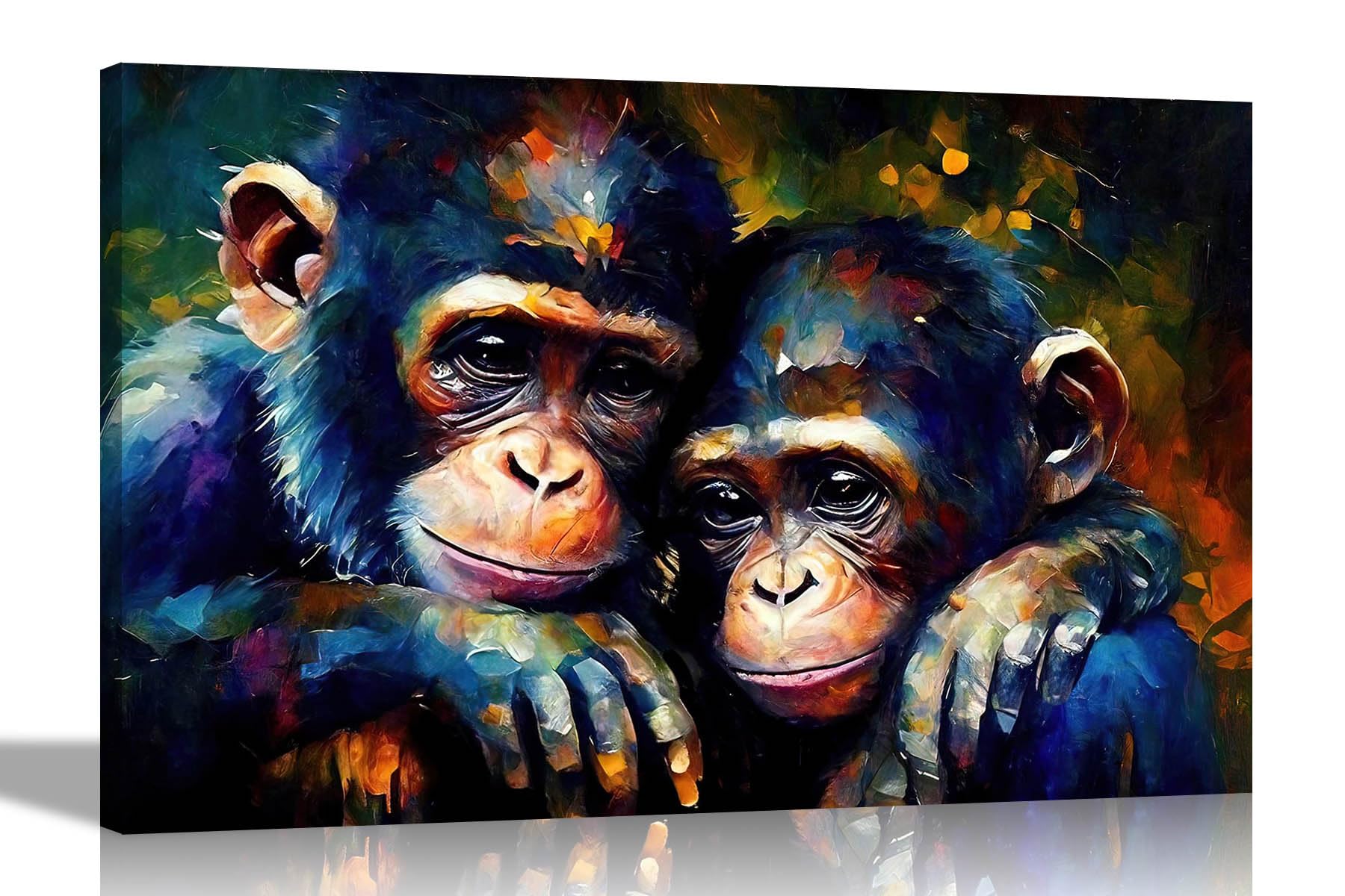 Artley Prints Hugging Baby Chimps - Best Friends Forever Chimps Canvas Wall Art: Abstract Prints For Vibrant Living Room Décor Colourful Pictures For Bedroom Large 86 X 61Cm (34 X 24 Inches) A1