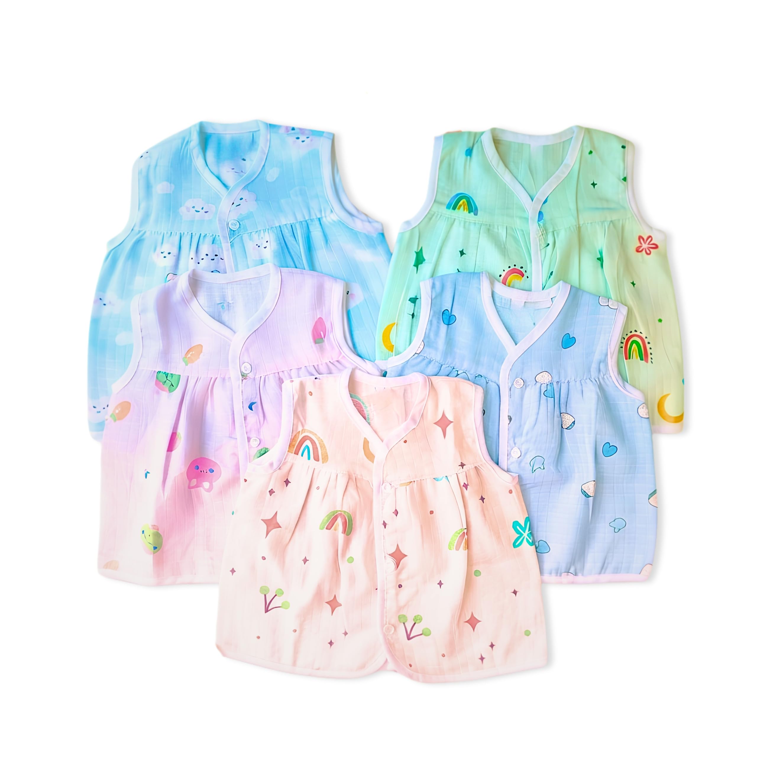 il' Shark Muslin Cotton Baby Frock Jabla Set | Sleeveless Summer Dress for Newborn Girls 0-12 Months | Breathable Fabric | Assorted Prints | Pack of 3-image-4