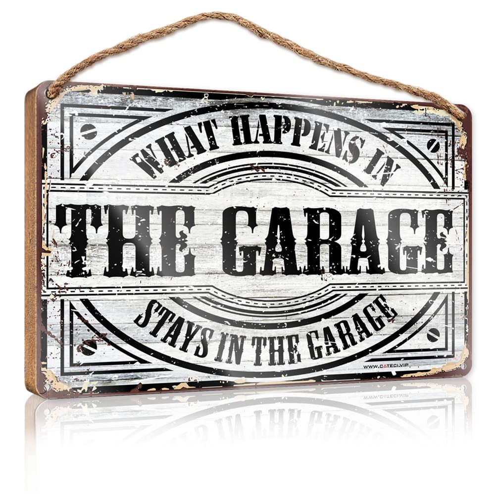 Dtha One Color Funny Signs For Home Decor What Happens In The Garage Stays In The Wooden Sign Bathroom Door Signs For Home Cool Posters For Guys(15X28cm)