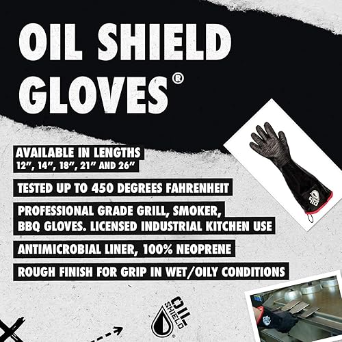 Miniatura 6 de Golden Protective Services Oil Shield - Guante de neopreno de alto calor de 18 pulgadas, filtración de freidora, clasificación de 450 grados