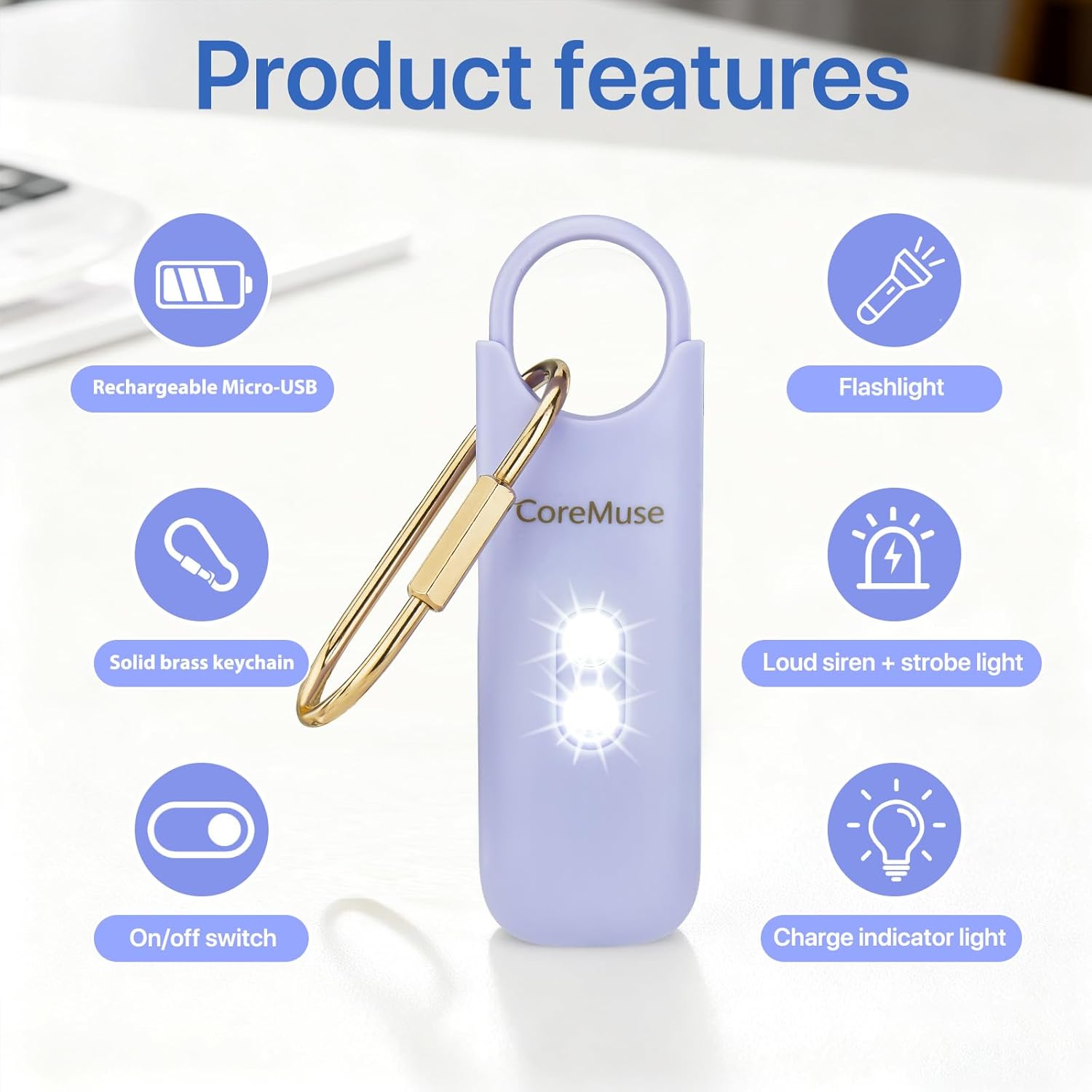 Personal Safety Alarm for Women – Panic Button 130dB Siren with Dual LED Strobe Flashlight, Rechargeable Self Defense Keychain for Night Walking, Campus, Travel Gifts for Women (Violet) - Image 4