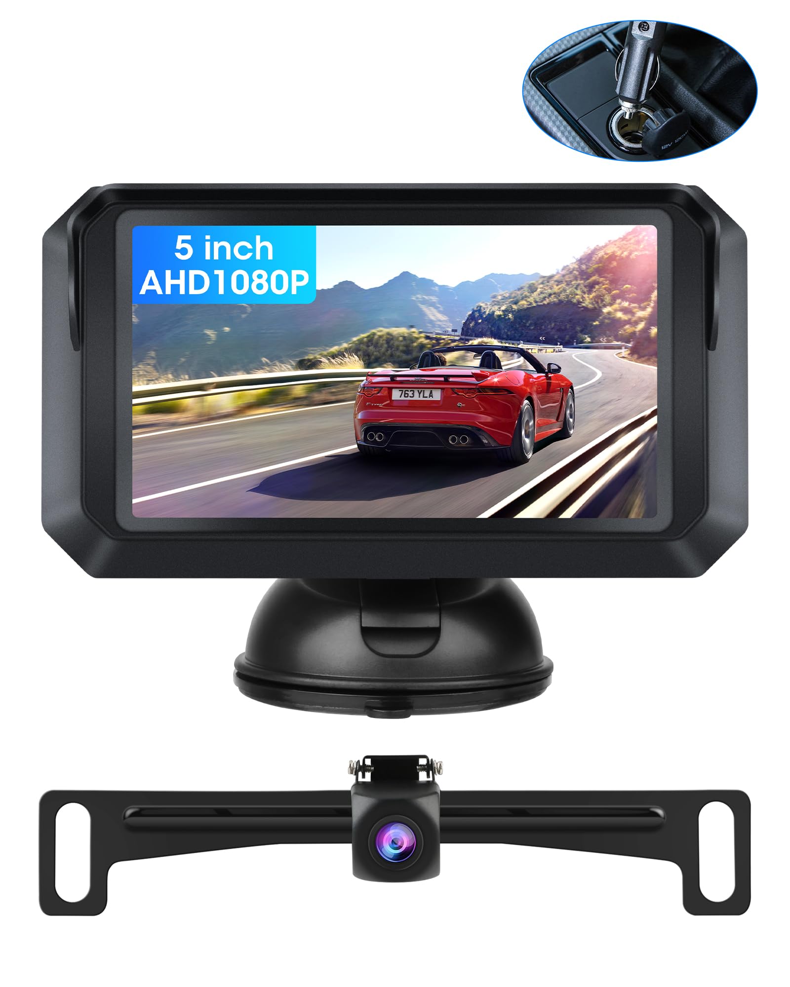 Jelkuz AHD 1080P Backup Camera 5 inch Rear View Camera Monitor Kit IP68 ...