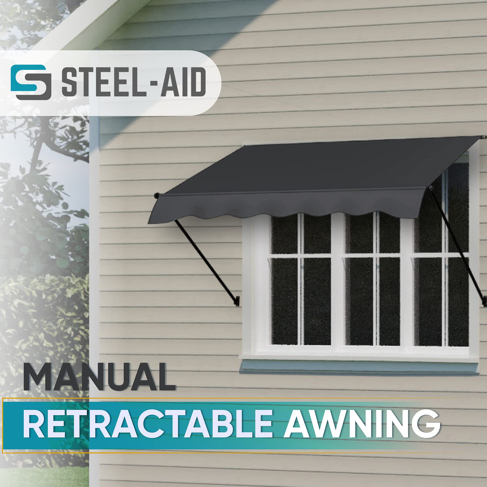 Amazon.com : STEELAID Manual Retractable Awning | 80” Screw-in Outdoor Sun  Shade | Adjustable Pergola Shade Cover w/ UV Protection| 100% Polyester  Waterproof Outdoor Canopy for Windows u0026 Doors : Patio, Lawn u0026 Garden