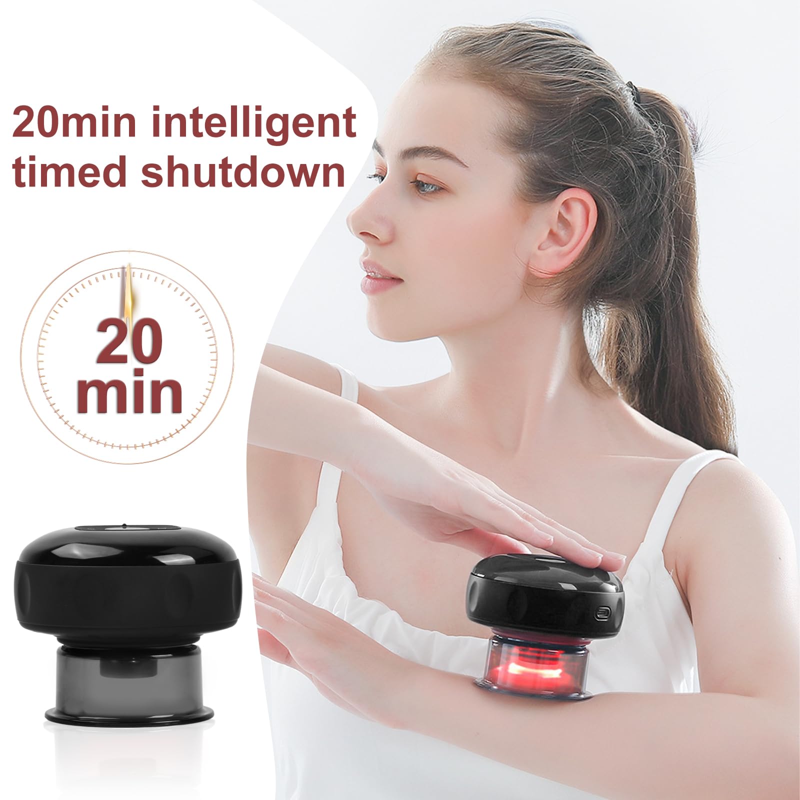 Ventosa Eléctrica Jinlaili por Infrarrojos, 12 Velocidades, Smart Cup Guasha Masajeador Espalda con Luz Roja, Terapia Electrónica de Ventosas