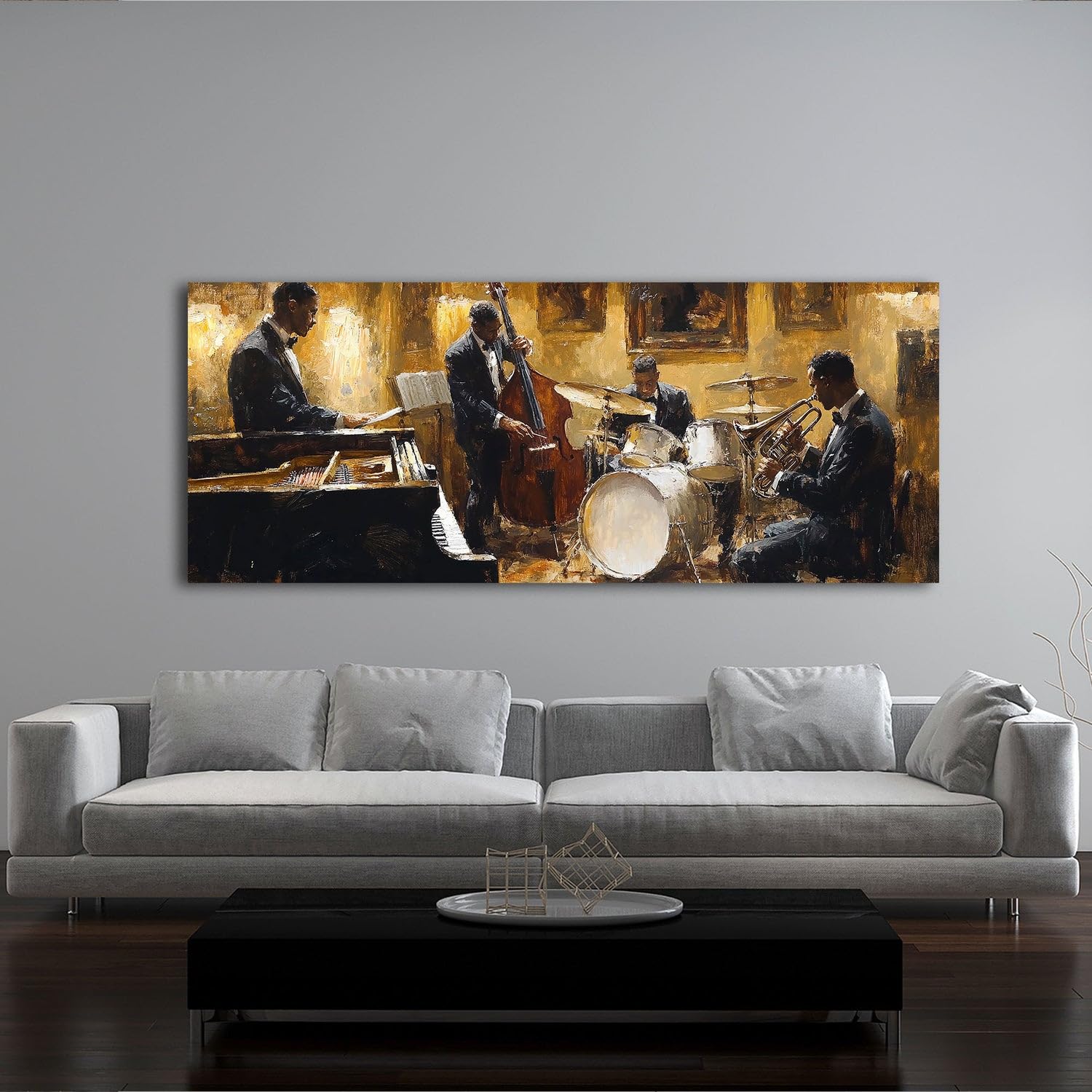 ARTEDinoi Jazz Band Ölgemälde Instrumente Konzert Leinwandbild XL | Jazz-Band mit mehreren Instrumenten