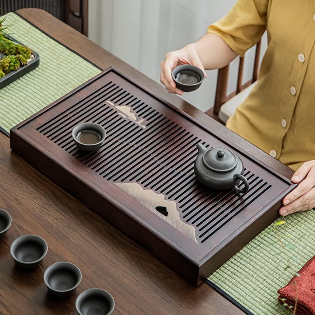 Tea Tray,Tea Plate,Kongfu Tea Tray Kungfu Serving Tray for Tea Bamboo Chinese Gongfu Tea Tray Table Box with Water Storage for Kungfu Kung Fu Tea Set(38 * 23 * 5.5cm) (Brown 38 * 23*