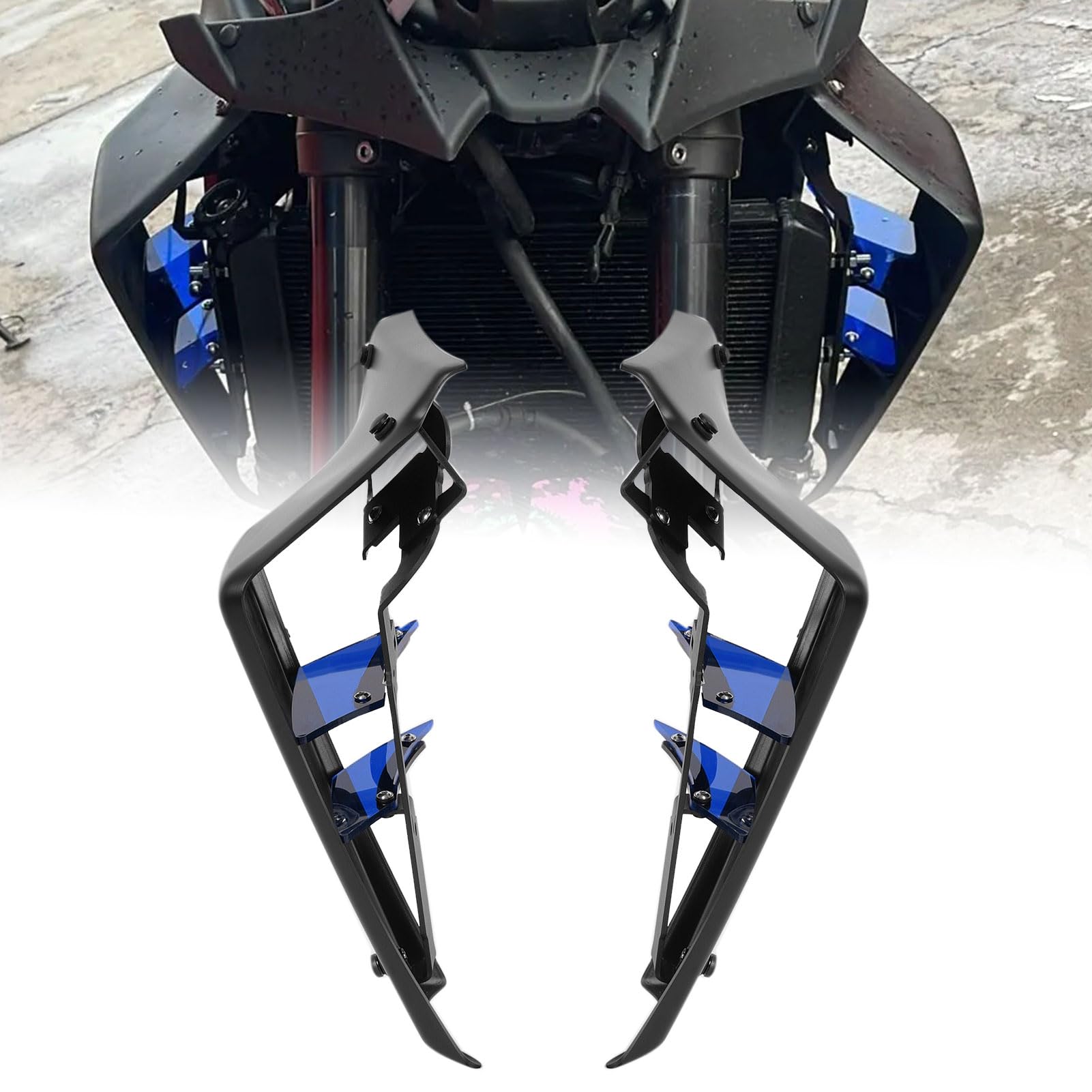 Photo 1 of Midimttop Motorcycle Side Downforce Naked Spoilers Winglet Fixed Wing Winglet Fairing Wing fit for Ya&ma&ha MT09 MT09 SP MT 09 21-23 Radiator Side Panels Protector (Matte Black with Blue)