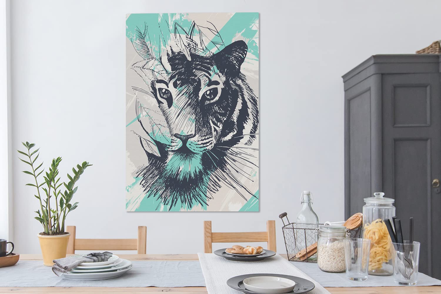 DunPei Toile Murale Vintage, Art De Pâques Une Décoration Murale Pour Le Salon La Chambre La Cuisine Le Bureau L'hôtel - 80x120cm Encadrée(vert