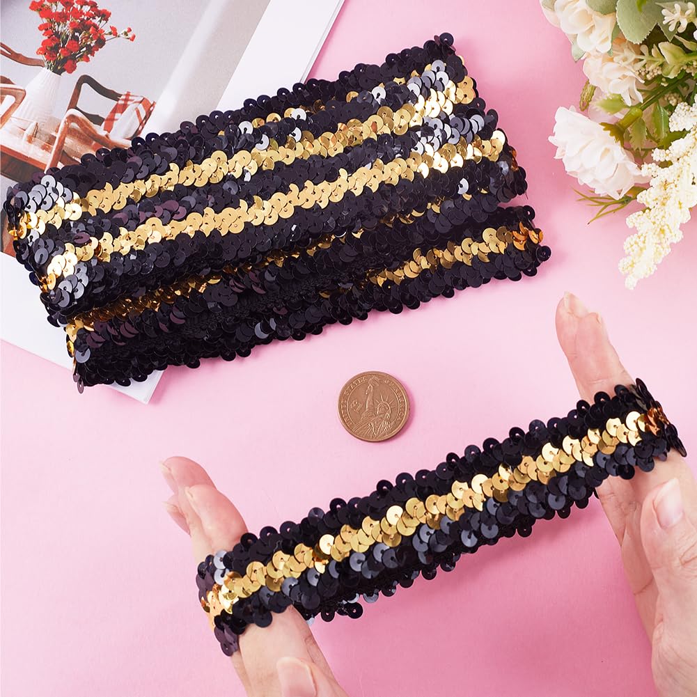 GORGECRAFT 10pz Fascia per Capelli con Paillettes Scintillanti Fascia Ampia Elastica Glow Stretch Sparkle Glitter Moda Fascia per Capelli Regolabile Accessori per Party Squadre Cuciture Nero-Oro