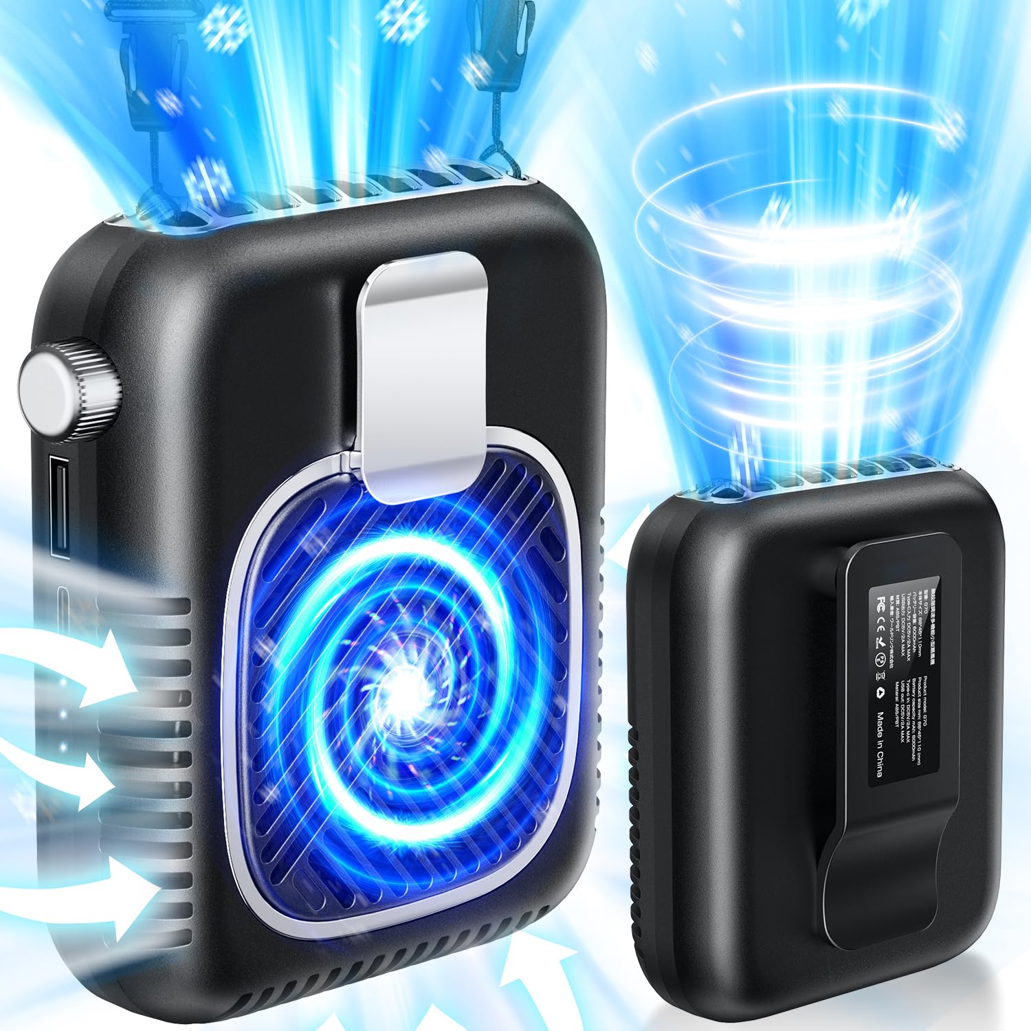 2025 New Release, 5 in 1 Model, Belt Fan, Strong, Large Airflow, 20 dB Ultra Quiet, Stepless Air Volume Adjustment, Lightweight, Type-C Rapid Charging, 48H Long Time Operation, Sit, Small Fan, Neck
