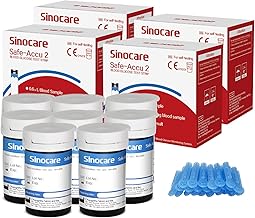 sinocare (Safe-Accu2) Blood Glucose Test Strips/Blood Sugar Test Strips 100 pcs No Need Code & Lancing Devices x 100 / for sinocare Safe-Accu2 Blood Glucose Monitor Only