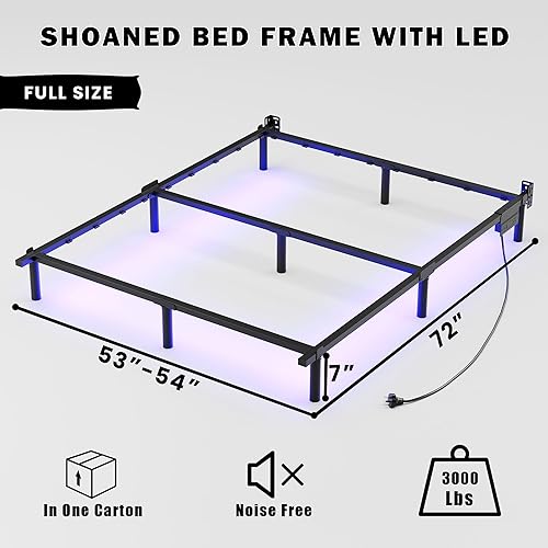 Miniatura 2 de Base de cama de tamaño matrimonial con LED, marco de cama de acero metálico de 7 pulgadas para somier y colchón, base de cama resistente Basics, sin