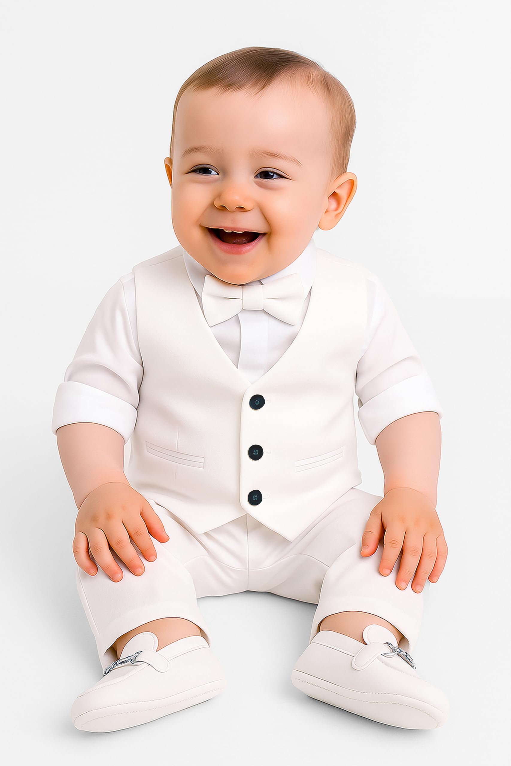 Conjunto de chaleco de comunión para bautizo, traje de bautizo, blanco, algodón, lino, 3 piezas, para bebés y niños