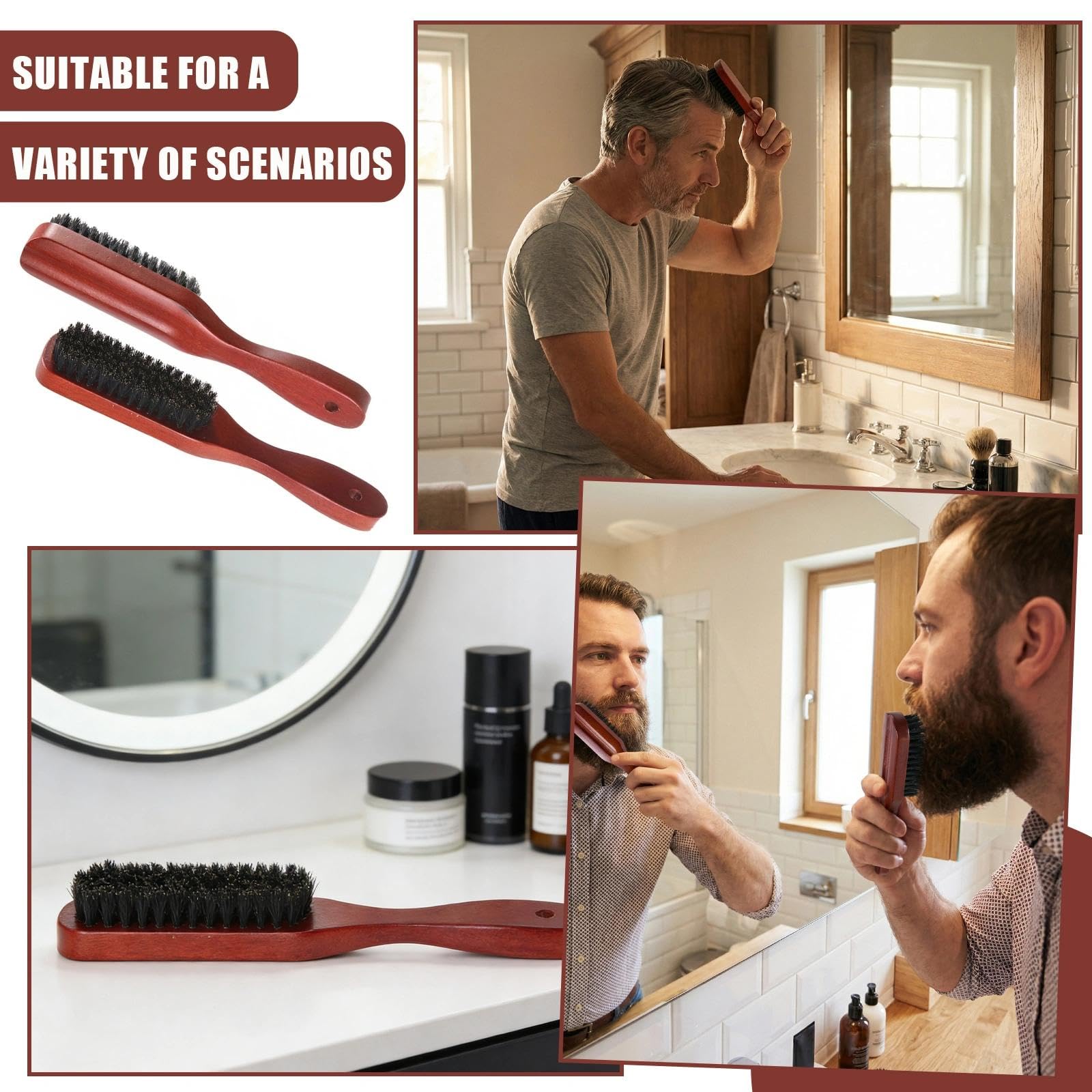 Spazzola Setole Cinghiale Spazzola Barba Uomo Pettine Barba Regali Uomo per Capelli Lisci Spazzolo la Cura di Baffi Spessa Grossolana e Riccia Cura e Styling Quotidiana