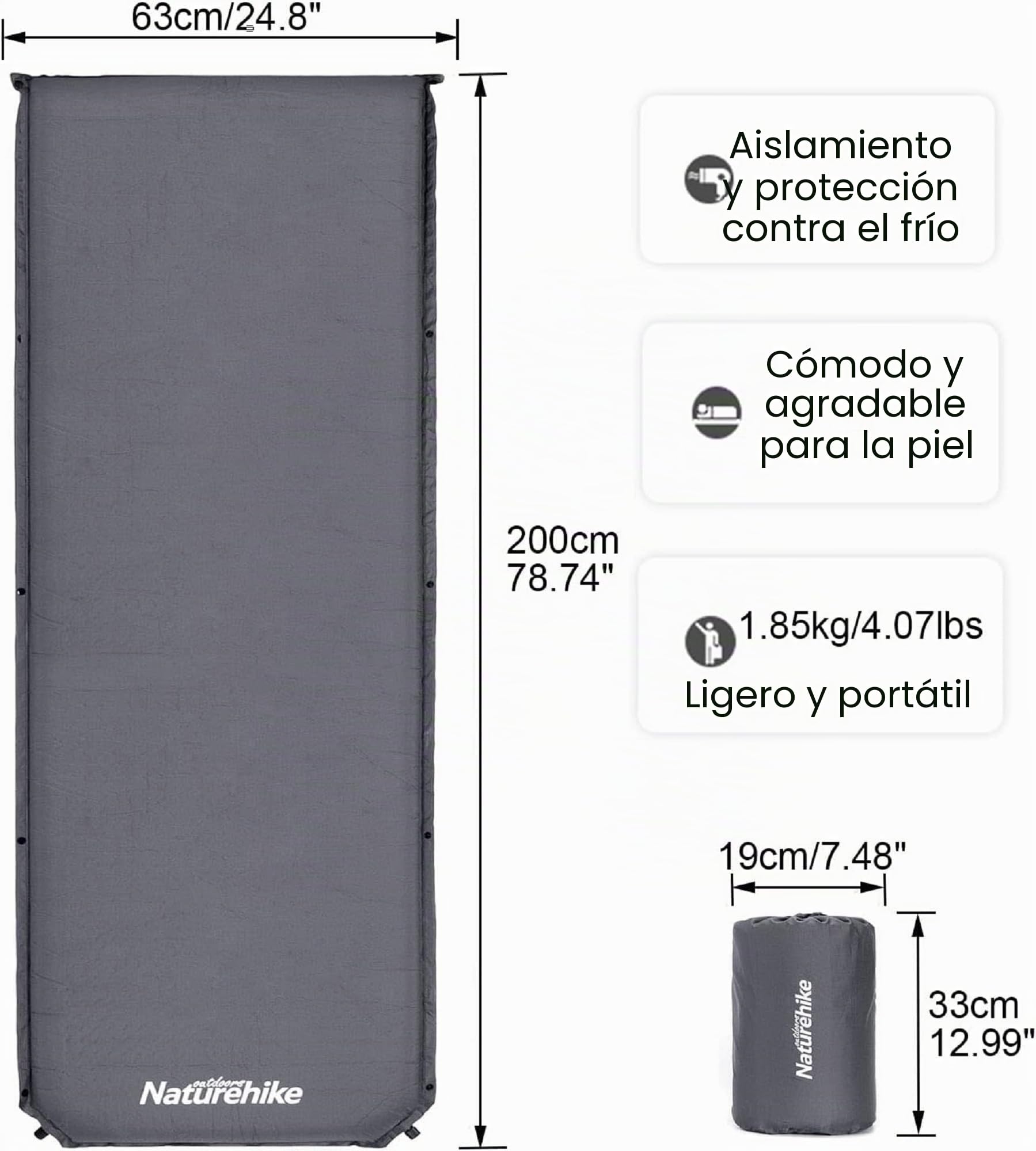 Naturehike Colchoneta Autoinflable Colchón para Acampar Resistente de 5 cm de Grosor, Puede Conectar Múltiples Colchones para Dormir Livianos, Adecuado para Mochileros, Tiendas de Campaña, Hamacas