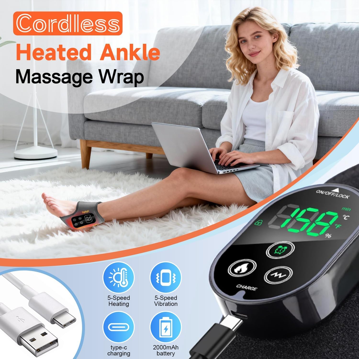 Fußmassagegerät, 2 Stück 3-In-1 Elektrische Fußmassageräte mit 5 Modi und 5 Wärmestufen, Kabelloses Foot Massager für Knöchel, Ferse, Sohle, Fußgewölbe, Ideal Geschenk für Eltern