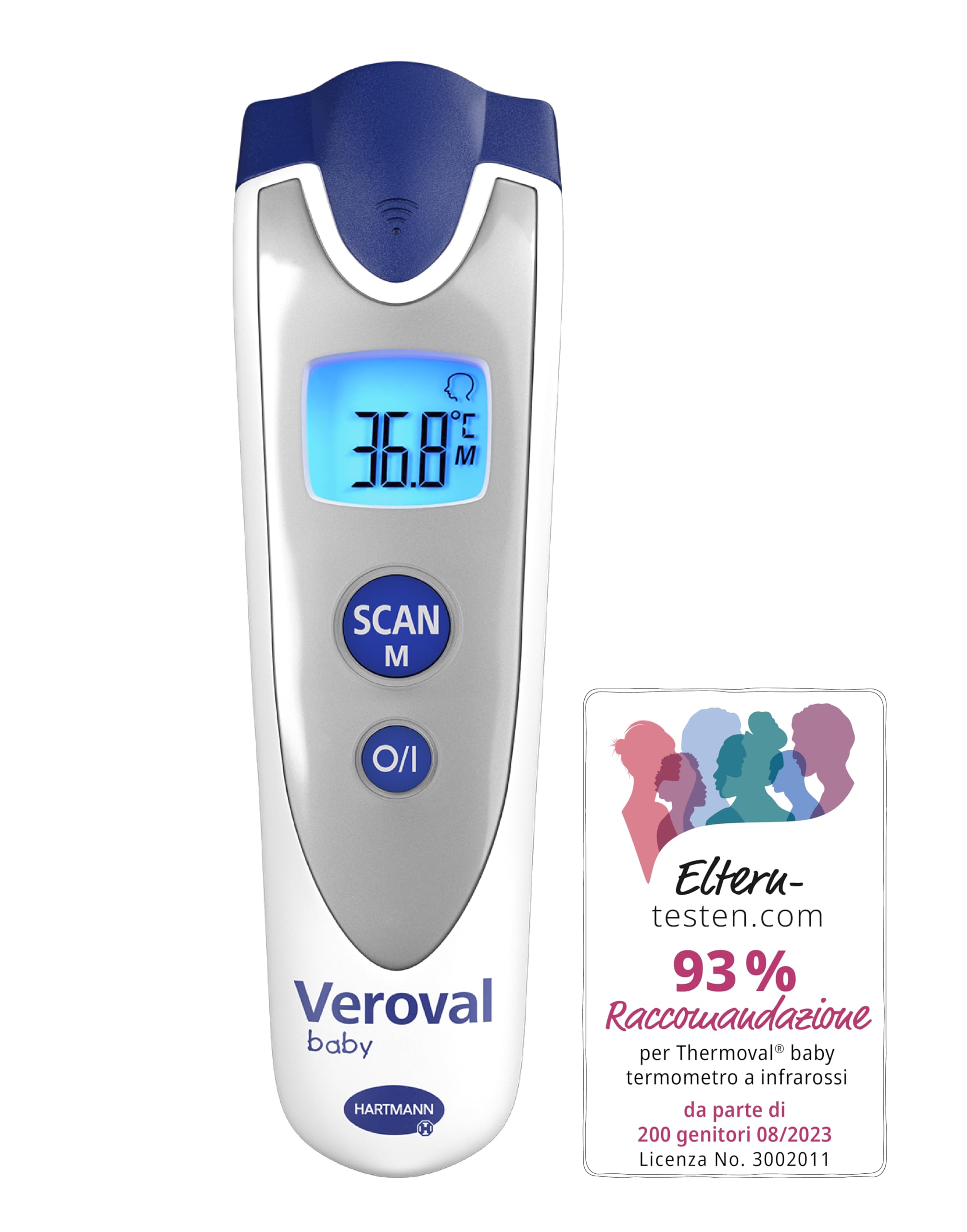 VEROVAL Baby Termometro a infrarossi ARGENTO, misurazione senza contatto e silenziosa, temperatura corporea, temperatura dell'oggetto, temperatura ambiente, misurazione rapida, maneggevolezza