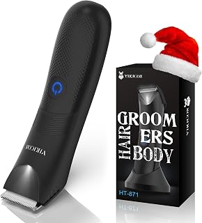 VIKICON Manscape Trimmer for Men: No-Nick Ceramic Blade Ball Shaver, LED Light, IPX7 Waterproof Full Body Groomer USB-C