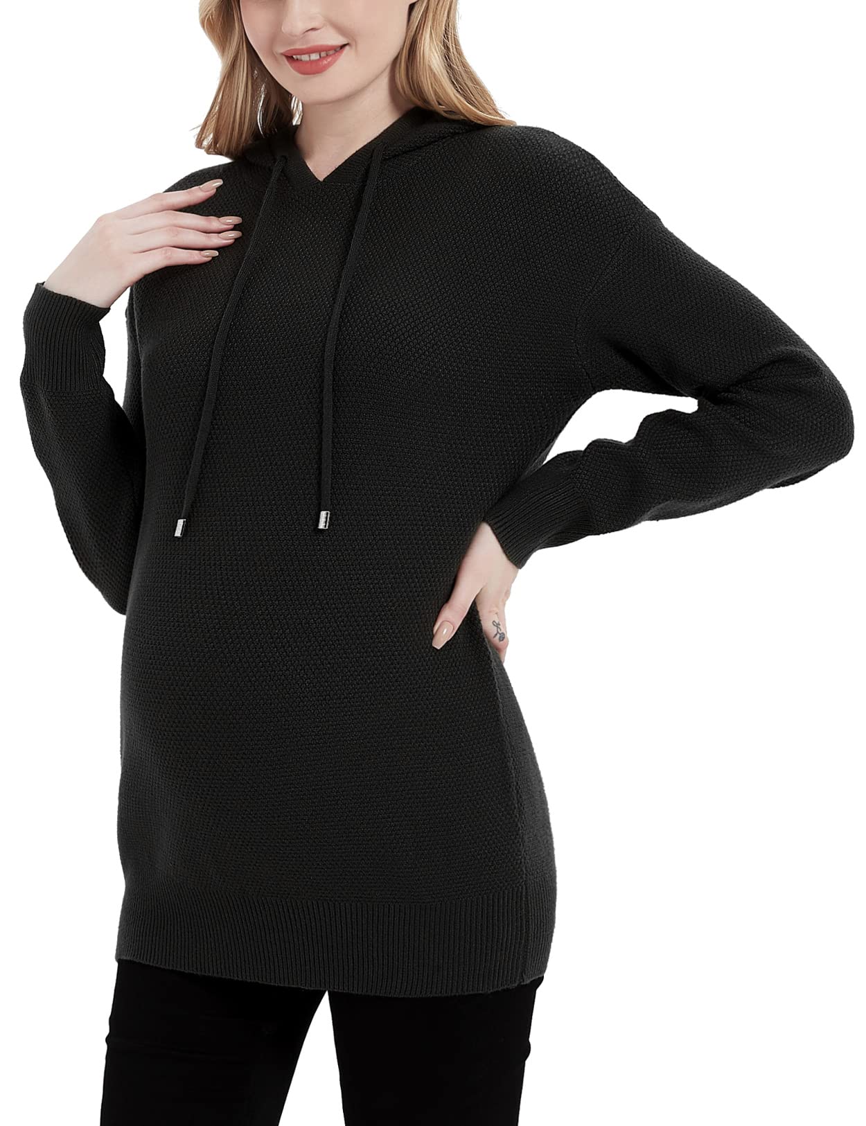 DEBELLY Maternity Hooded Sweater Warm Long Sleeve Drawstring Oversize Pullover Soft Pregnancy Knit Hoodie Women's Jumper Top
