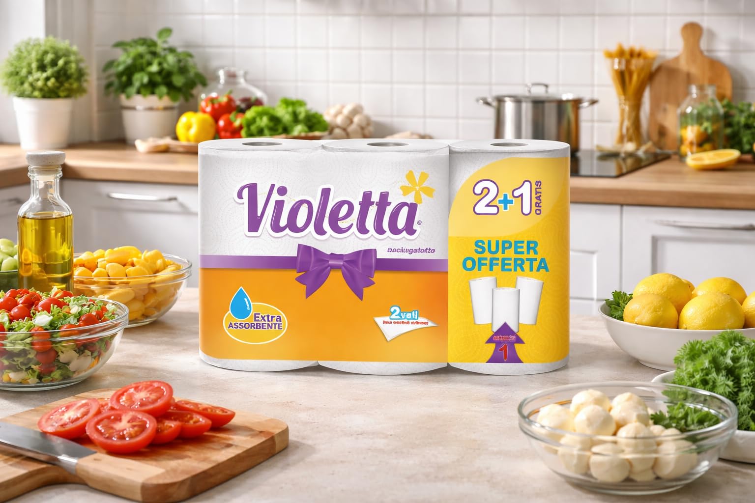 Asciugatutto VIOLETTA OFFERTA 18 ROTOLI TOTALI - 3X6 Confezioni - 1.620 Strappi