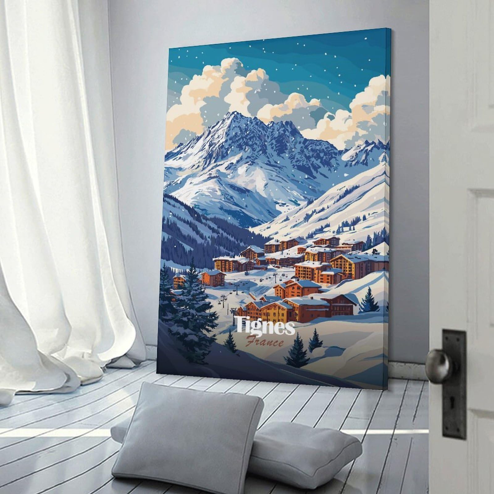 Junmoney Frame-Style-18 Tignes, France Winter Landscape Wall Art Print, 16X24inch(40X60cm), For Bedroom Decor, Cosy Corners Or Studios, Canvas Wall Decor For Personal Spaces
