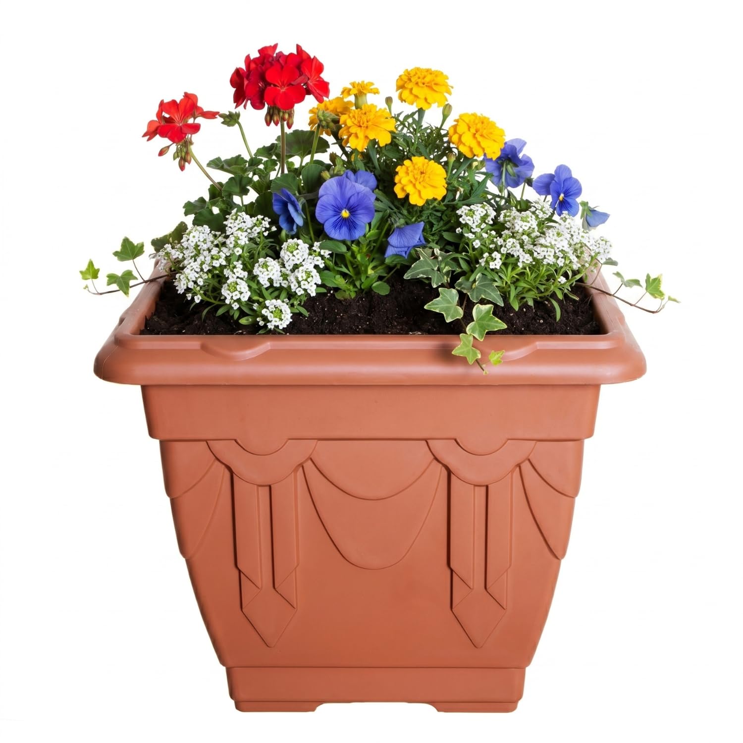 STORM TRADING GROUP Terracotta Venetian 30cm Brown Decorative Planter Square Indoor & Outdoor Flower Pot Planters (4)