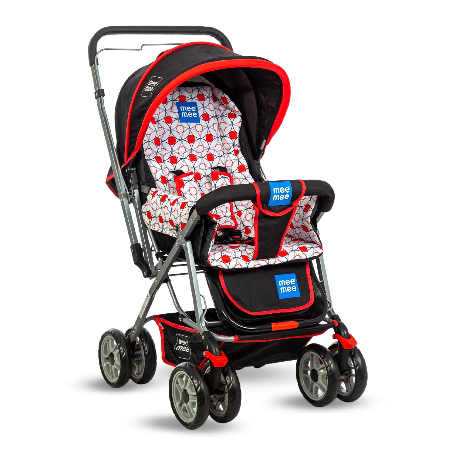 Mee Mee Little Explorer Advance Baby Stroller/Pram for 0 to 3 Years, New Born/Kid, 5 Point Safety Harness, Adjustable backrest, 360 Wheel, Large Storage Basket, Reversible Handlebar Net (Dotted Red)-image-29