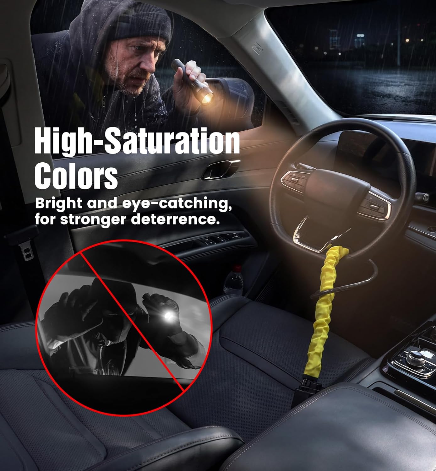 Steering Wheel Lock 2 Pack Steering Wheel & Seat Belt Lock Anti Theft Car Device 17 Inch Adjustable Universal Lightweight Compact Design Easy Storage Security Lock Fit Most Cars SUVs Trucks Vans