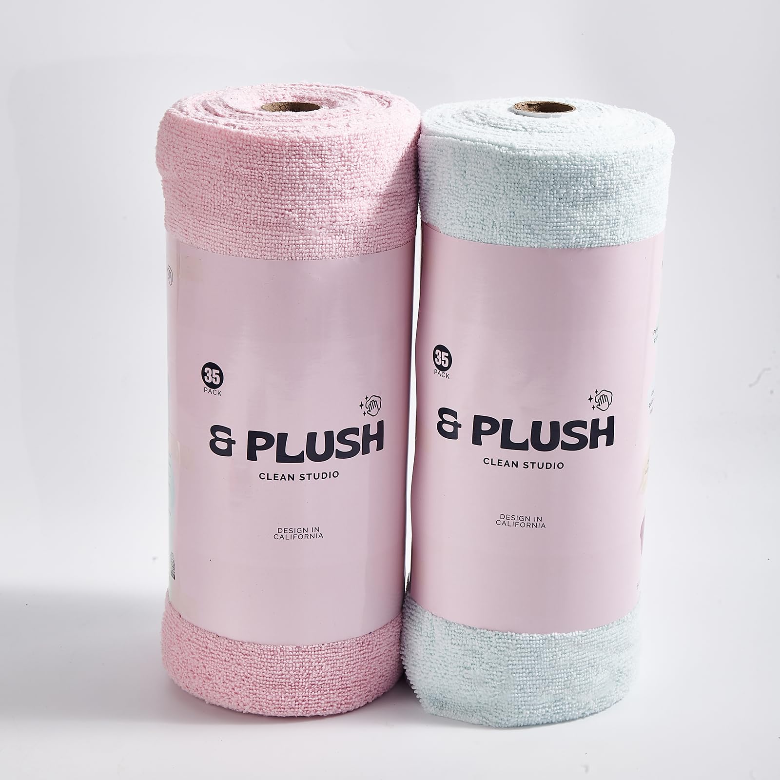 & PLUSH Rollo de paño de limpieza de microfibra, paquete de 70, toallas de microfibra extraíbles, 12 x 12 pulgadas, reutilizables, lavables, sin rayas, trapos de platos ultra absorbentes para coche