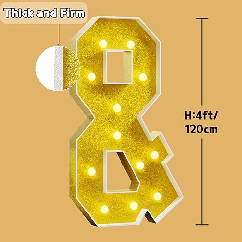 Miniatura 3 de Imprsv Números de marquesina dorados de 4 pies decoración de fiesta dorada - Número iluminado 5 grande 4 pies de alto - Decoraciones de cumpleaños