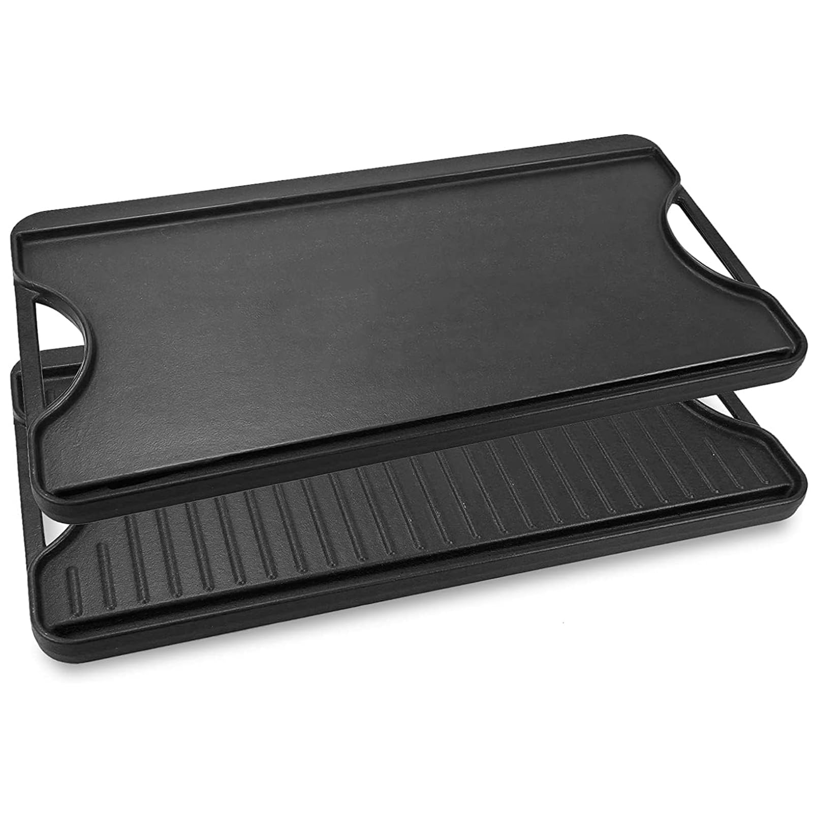 GFTIME 50,8CM x 26,5CM Gourmet Plancha, Plaque de Cuisson en Fonte réversible pré-assaisonné et poêle à Griller 2 en 1 avec poignées faciles à saisir pour Gril au Charbon de Bois